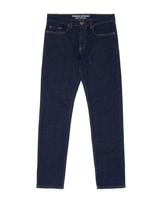 TAPERED DARK RINSE DENIM JEANS